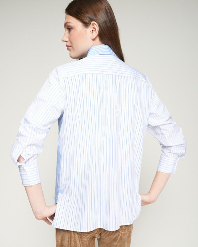 CAMISA AZUL RAYAS BORDADO PERROS