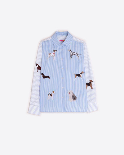 CAMISA AZUL RAYAS BORDADO PERROS