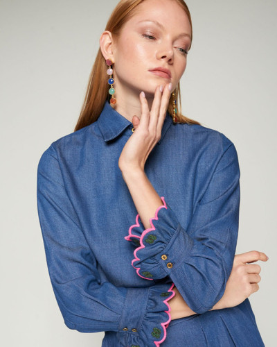 CAMISA DENIM BORDADO ONDAS