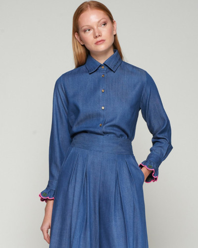 CAMISA DENIM BORDADO ONDAS