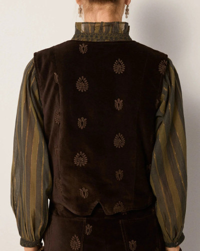 CHALECO TERCIOPELO MARRÓN BORDADOS
