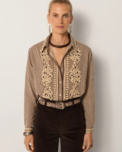 BLUSA ALGODÓN RAYAS MARRÓN