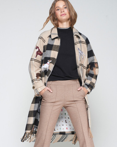 ABRIGO CUADROS CAMEL FLECOS