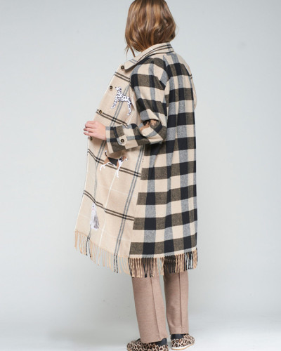 ABRIGO CUADROS CAMEL FLECOS