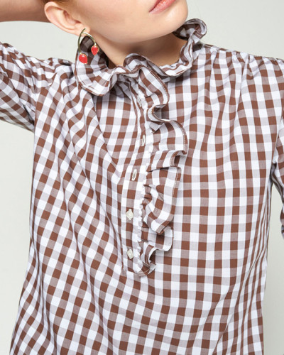 CAMISA VOLANTES VICHY MARRON