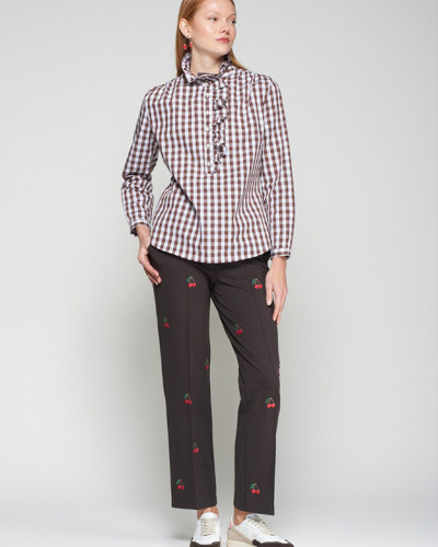 CAMISA VOLANTES VICHY MARRON