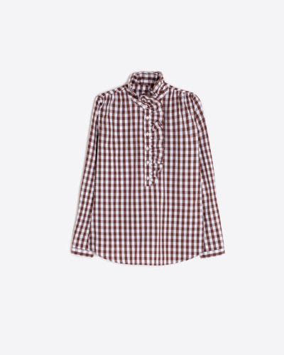 CAMISA VOLANTES VICHY MARRON