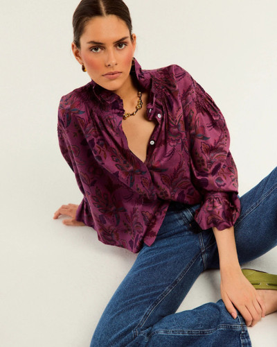 CAMISA CUELLO FRUNCIDO FRESA