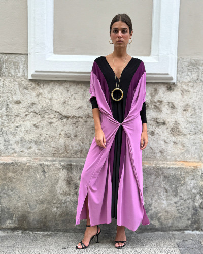 VESTIDO  CONTRASTES MORADO AJUSTABLE CINTURA