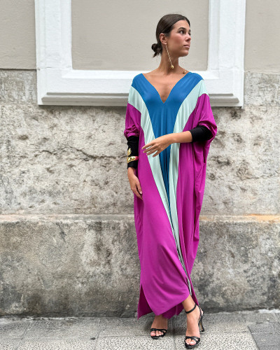 VESTIDO  CONTRASTES AZUL AJUSTABLE CINTURA