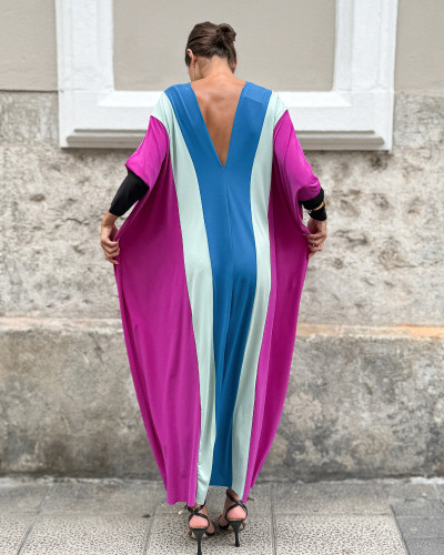 VESTIDO  CONTRASTES AZUL AJUSTABLE CINTURA