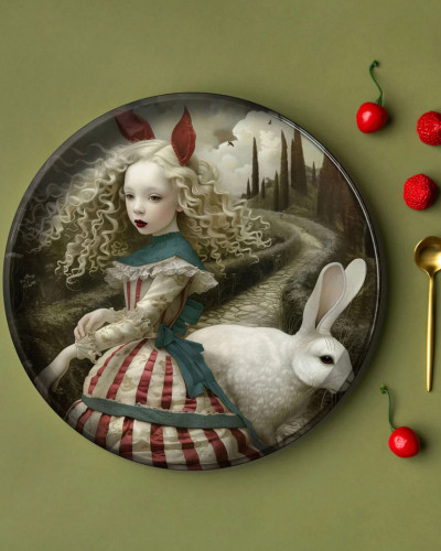 BANDEJA DECORATIVA ALICIA y CONEJO