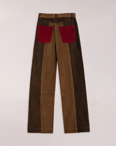 PANTALÓN PANA MARRÓN CONTRASTES GRANATES