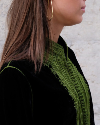 CAFTAN TERCIOPELO NEGRO Y VERDE LARGO