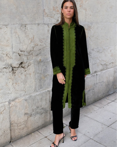 CAFTAN TERCIOPELO NEGRO Y VERDE LARGO