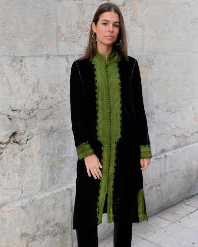 CAFTAN TERCIOPELO NEGRO Y VERDE LARGO