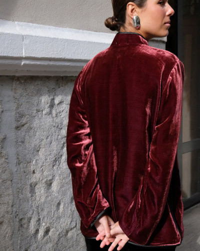 CHAQUETA TERCIOPELO MEDIA FRAMBUESA