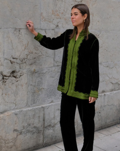 CAFTAN TERCIOPELO NEGRO Y VERDE CORTO