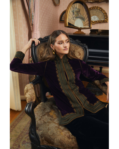 CAFTAN TERCIOPELO BERENJENA CORTO