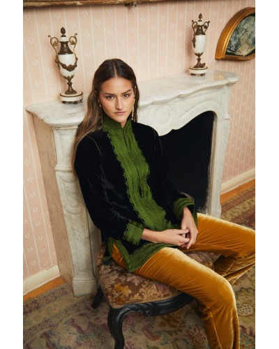 CAFTAN TERCIOPELO NEGRO Y VERDE CORTO