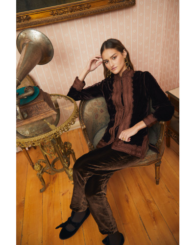 CAFTAN TERCIOPELO  MARRON CORTO