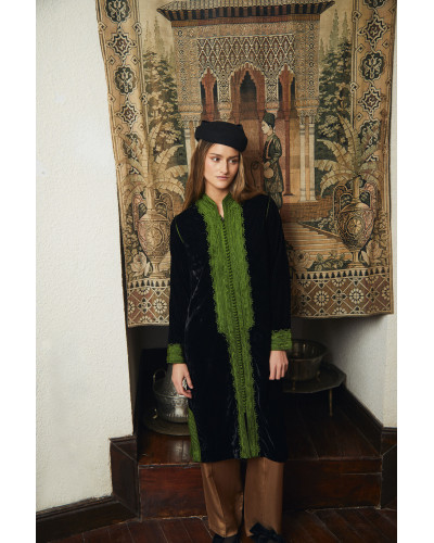 CAFTAN TERCIOPELO NEGRO Y VERDE LARGO