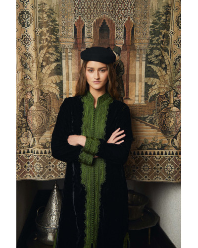 CAFTAN TERCIOPELO NEGRO Y VERDE LARGO