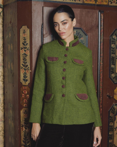 CHAQUETA VERDE CUELLO MANDARÍN