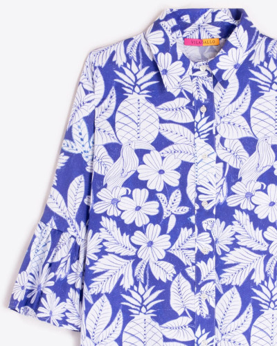 VESTIDO CORTO ESTAMPADO TROPICAL AZUL