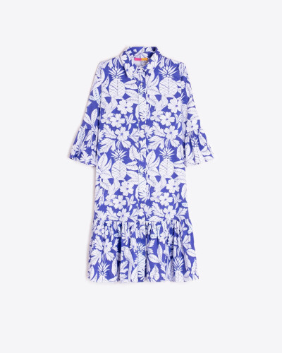 VESTIDO CORTO ESTAMPADO TROPICAL AZUL