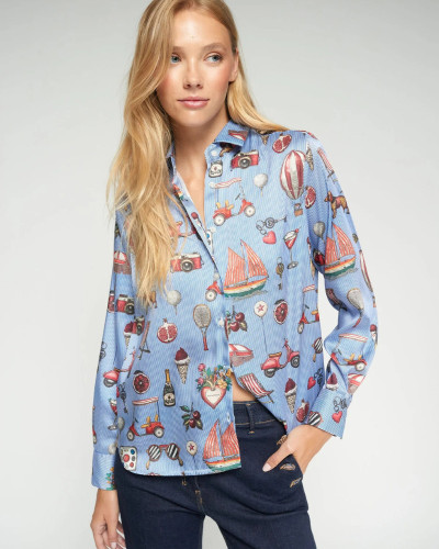 CAMISA AZUL ESTAMPADO VINTAGE