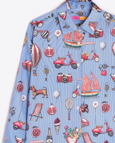 CAMISA AZUL ESTAMPADO VINTAGE