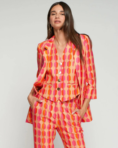 CHAQUETA ESTAMPADO GEOMÉTRICO ROSA Y NARANJA