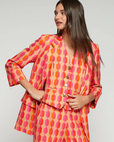 CHAQUETA ESTAMPADO GEOMÉTRICO ROSA Y NARANJA