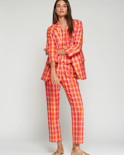 CHAQUETA ESTAMPADO GEOMÉTRICO ROSA Y NARANJA