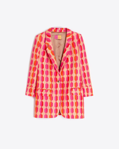 CHAQUETA ESTAMPADO GEOMÉTRICO ROSA Y NARANJA