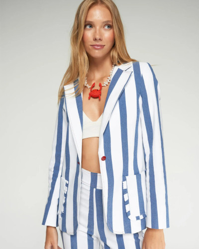 CHAQUETA RAYAS AZUL Y BLANCO BOLSILLOS VOLANTES