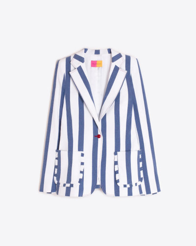 CHAQUETA RAYAS AZUL Y BLANCO BOLSILLOS VOLANTES