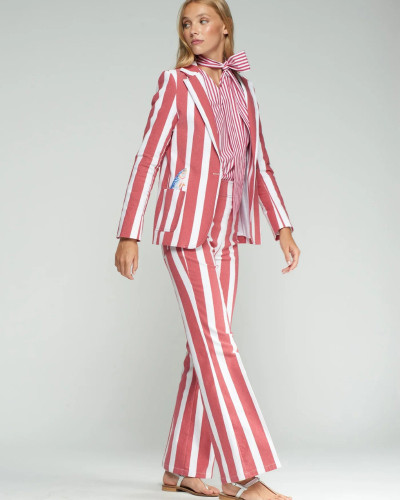 CHAQUETA RAYAS ROJAS BORDADO PECES