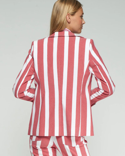 CHAQUETA RAYAS ROJAS BORDADO PECES