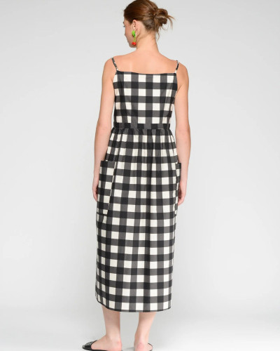 VESTIDO LARGO CUADROS VICHY BLANCO Y NEGRO