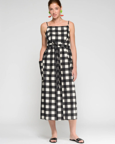 VESTIDO LARGO CUADROS VICHY BLANCO Y NEGRO