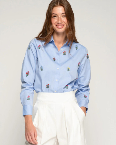 CAMISA AZUL BORDADOS FLORES