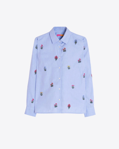 CAMISA AZUL BORDADOS FLORES