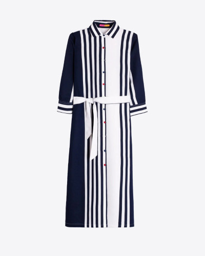 VESTIDO CAMISERO RAYAS MARINO Y BLANCO