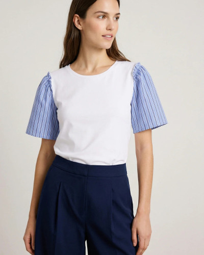 CAMISETA BLANCA MANGA CORTA RAYAS