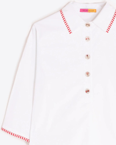 VESTIDO BLANCO RIBETE ROJO