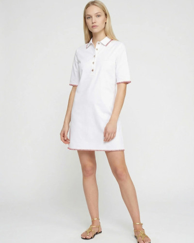 VESTIDO BLANCO RIBETE ROJO