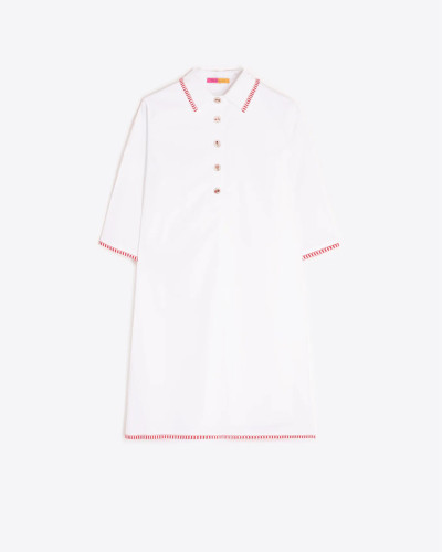 VESTIDO BLANCO RIBETE ROJO