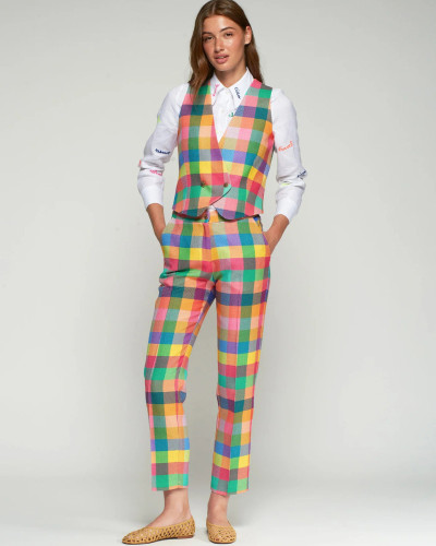 PANTALÓN RECTO CUADROS GINGHAM MULTICOLOR